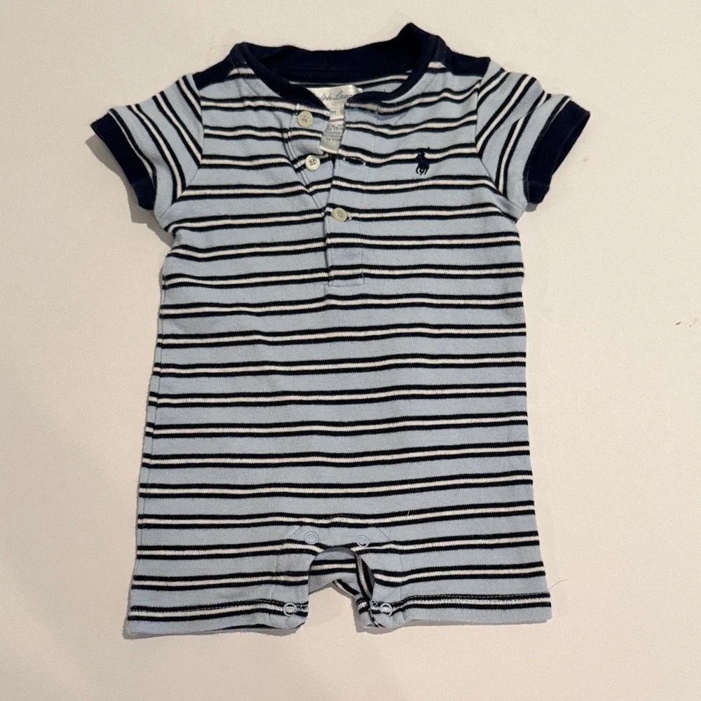 Ralph Lauren Blue Boys Striped Baby Romper 3 Months